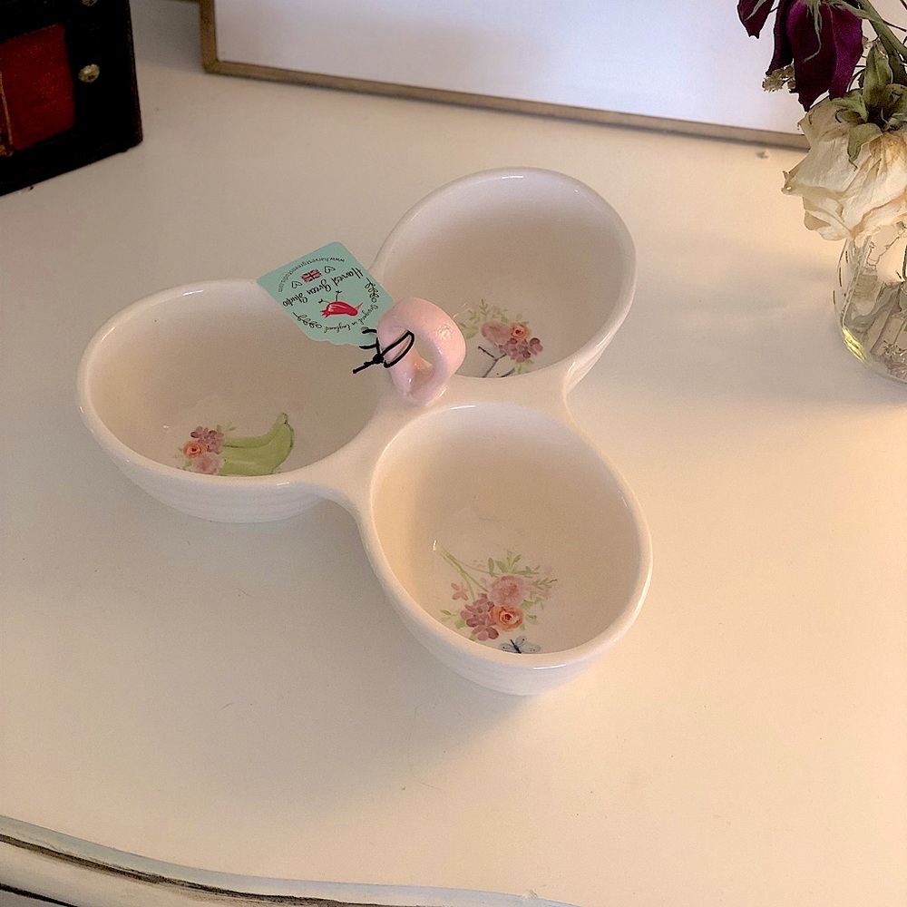 Harvest Green Studio Stoneware Triple Ceramic Dish